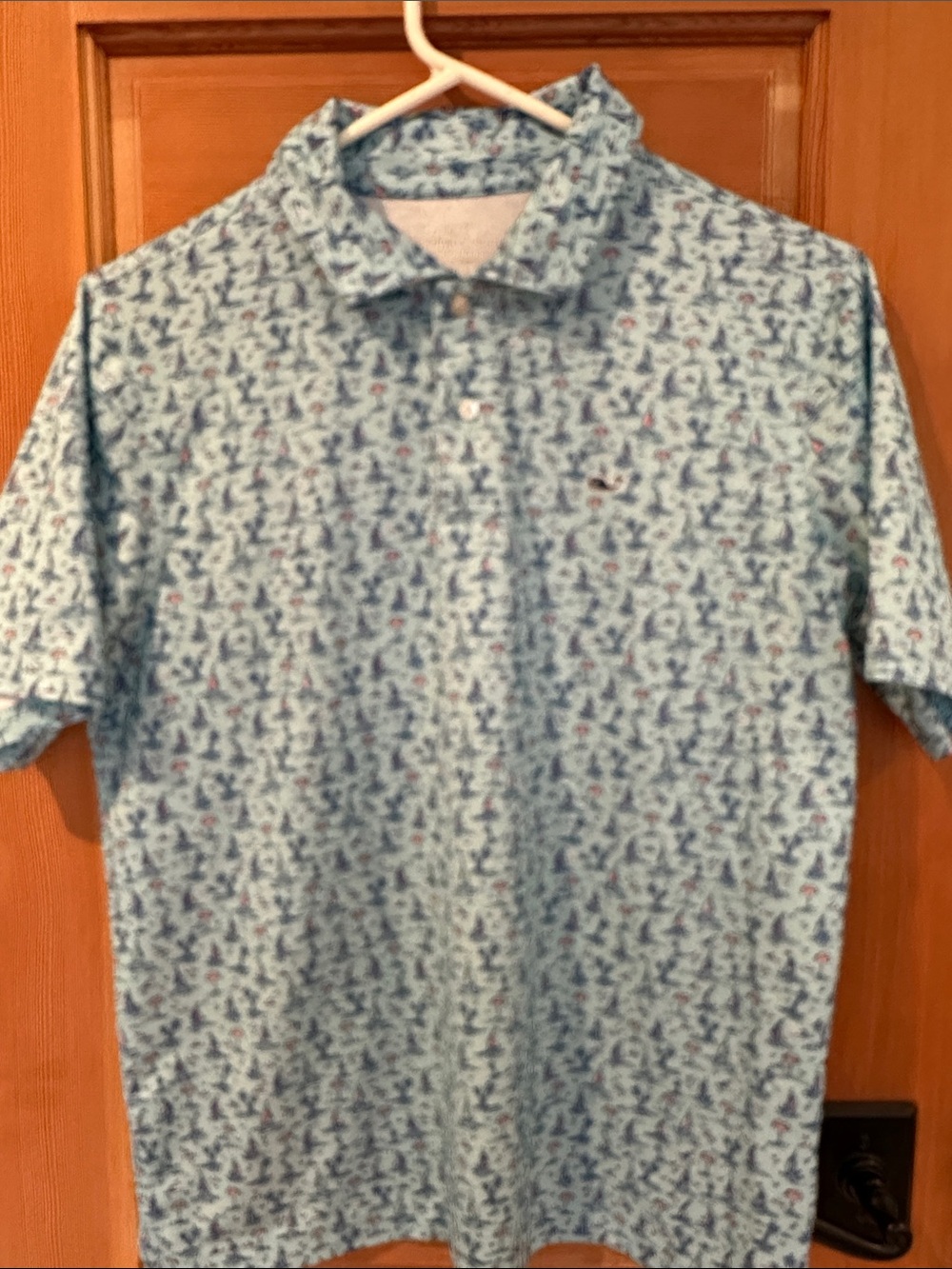 Vineyard Vines Sky Blue Polo with Mini Nautical Print